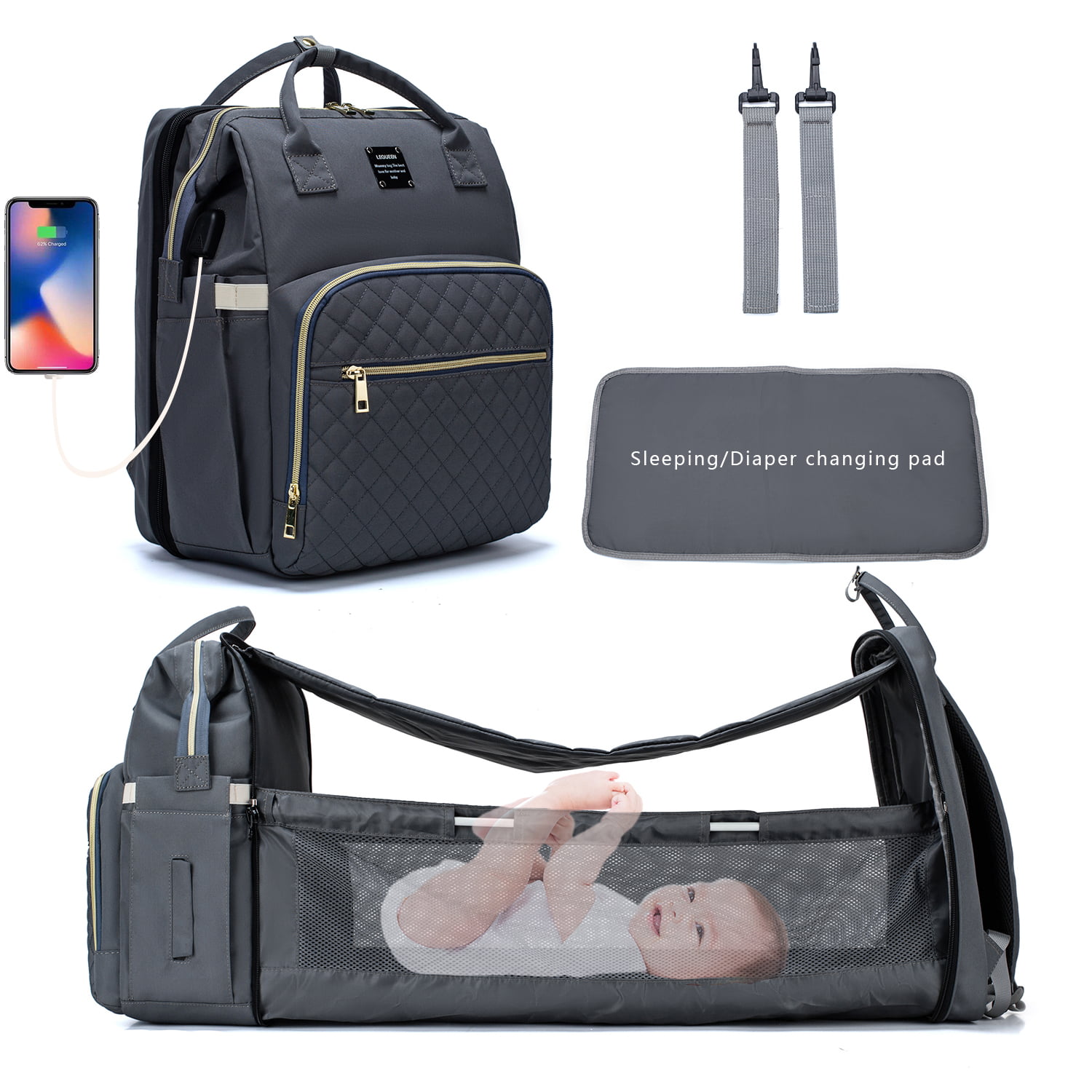 with Changing Station for Travel Bed Diaper Pad Stroller Organizer Black Waterproof Travel Bassinet Foldable Baby Bed Magsbud Portable Fodable Crib Diaper Bag Backpack