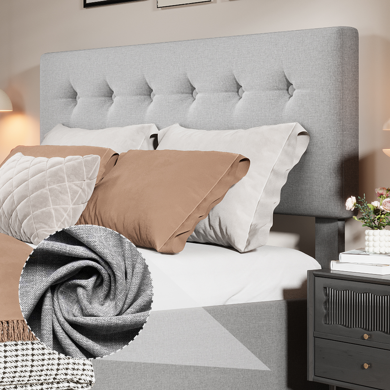 Full/Queen/King Size Upholstered Platform Bed Frame - Adjustable Headboard & 4 Storage Drawers, Button Tufted Design, No Box Spring Needed