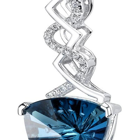 White Topaz Trillion Pendant - Peora 14 Karat White Gold Trillion Cut 6.07 carats London Blue Topaz Diamond Pendant