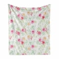 thumbnail image 1 of Watercolor Flower Soft Flannel Fleece Blanket, Soft Colored Roses Vintage Old Style Retro Painting Spring Garden, Cozy Plush for Indoor and Outdoor Use, 60" x 80", White Pink Green, by Ambesonne, 1 of 6