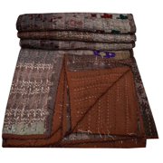 Indian Handmade Khambadiya Patchwork Kantha Quilt Queen Size Kantha Bedspread Kantha Throw Embroidery Assorted Patchwork Quilt