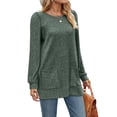 thumbnail image 2 of Long Sleeve Shirts for Women Long Sweaters with Pockets Tunic Tops Loose Fit Dark Green L, 2 of 8