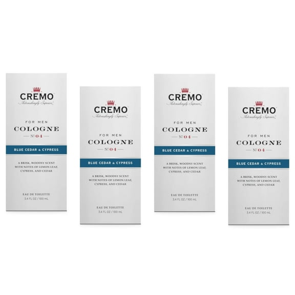 Cremo Cologne For Men, Blue Cedar & Cypress 3.4 Fl. Oz. - Pack of 4