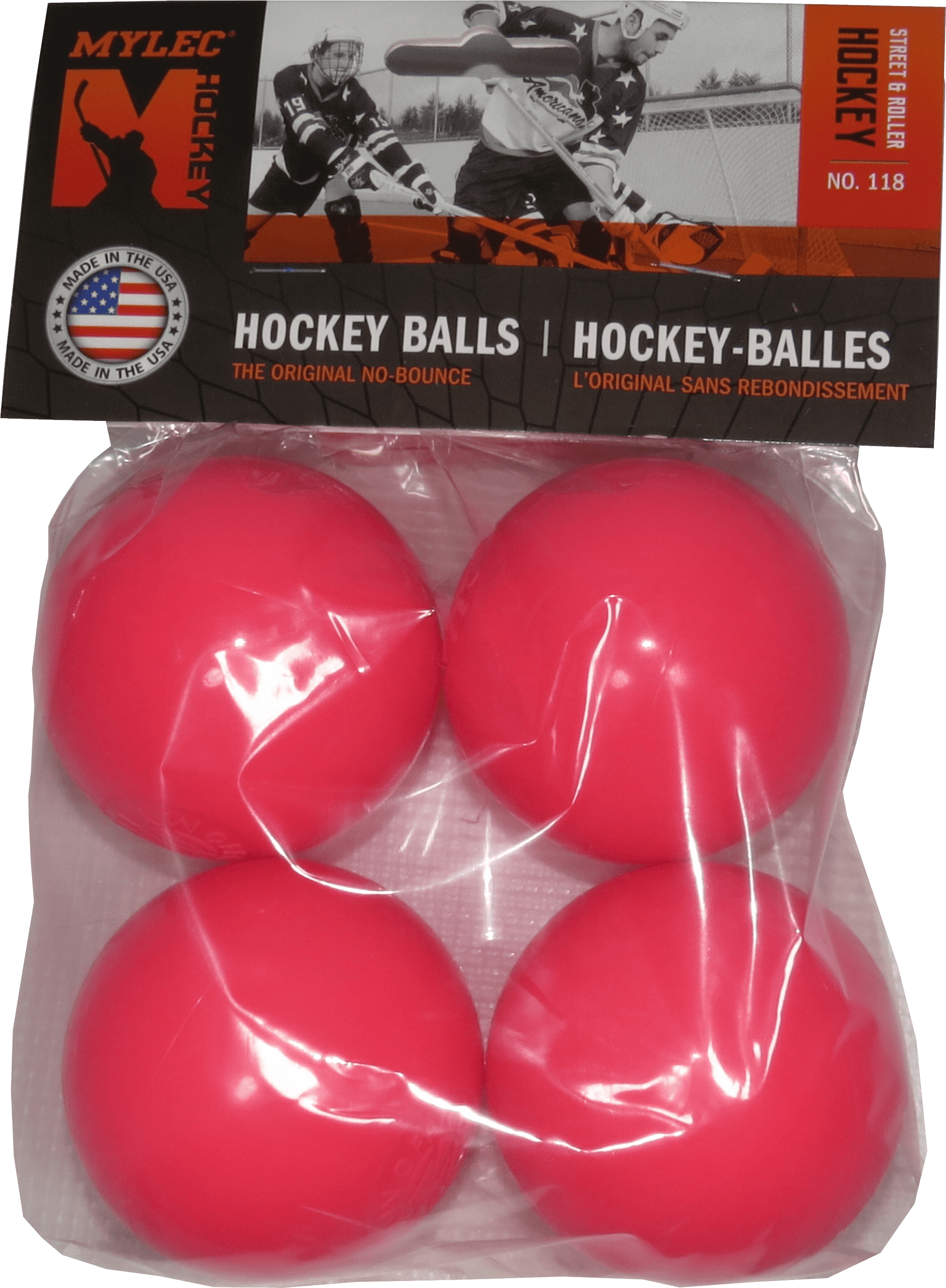 Mylec 4 Pack Roller / Street Floor Hockey Balls, No Bounce, Cool Weather, Pink