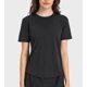 thumbnail image 2 of Camisa deportiva para mujer, cuello redondo, manga corta, tiras reflectantes de secado rápido, camisa de entrenamiento para correr, negro 12, 2 of 6