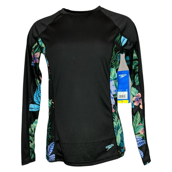 Speedo Women's Top Sz S Performance Swim Long Sleeve Tee Black