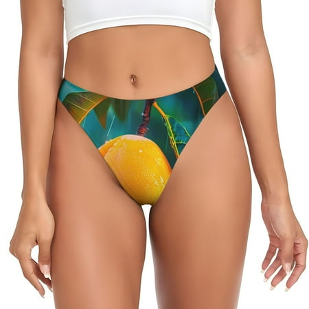 Qokaie Mango In The Rain Printed Women s Cotton Thong Underwear  Sexy Breathable Panties G-string-X-Small