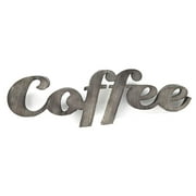 Parisloft 3D Cutout Coffee Metal Wall Sign, Vintage Farmhouse Decor, Antique Silver, 33.5"W