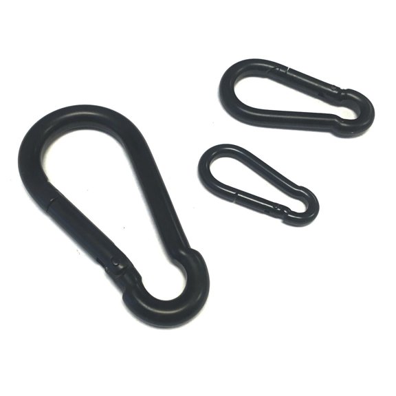 10 Pc Set - Black Coated Satin Finish Spring Snap Hook Carabiner -3/16"
