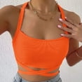 thumbnail image 2 of Public Womens Cropped Tank Tops Trendy Ribbed Sleeveless Square Neck Summer Basic Tops Causal Halter Slim Fit Cross Bandage Shirts Orange XL, 2 of 7