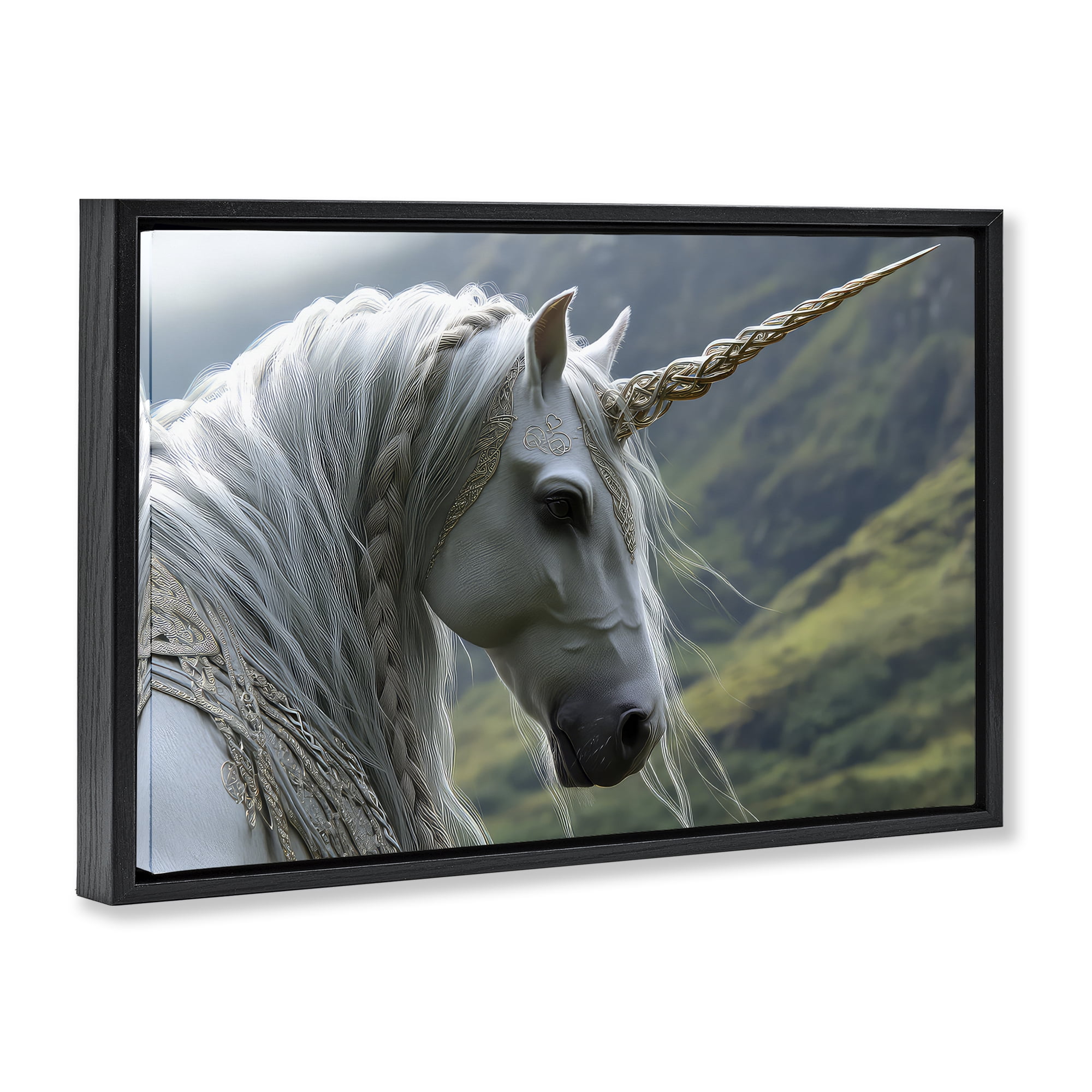 Stupell Industries Celtic Unicorn Braided Mane Black Framed Floater Canvas Wall Art, design by The Wands Want