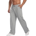 thumbnail image 2 of Men's Lightweight Sweatpants Cotton Yoga Pants Baggy Sweat Drawstring Elastic Waist Pants Open Bottom Lounge Jogger Sweatpants with Pockets Light Gray M, 2 of 6