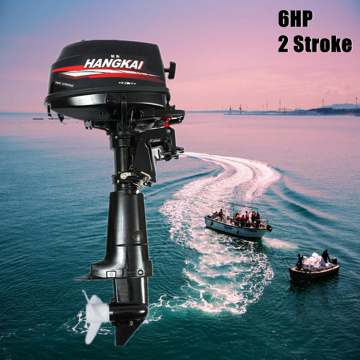 OUKANING 6HP 2 Stroke Outboard Motor Tiller Shaft Fishing Boat Engine Water Cooling with Water