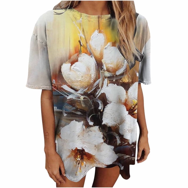 Blusa informal de manga corta con estampado de manga corta y estampado vintage para mujer Pompotops hfajkhk126611