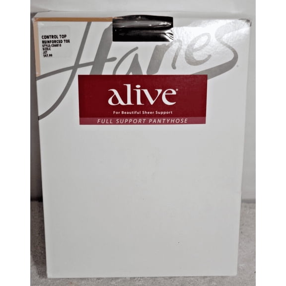6 Pair Hanes Alive Full Support Pantyhose Jet Black Size C C06 810. SIZE C