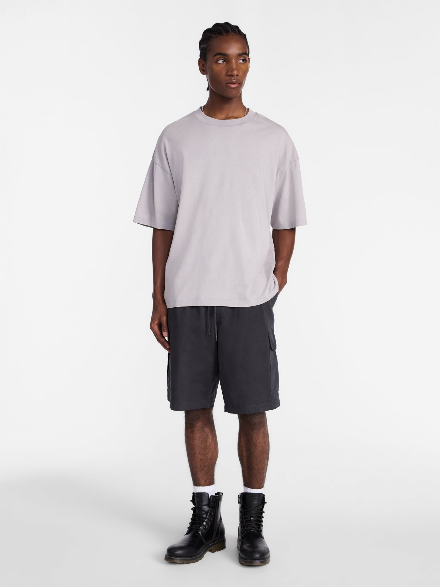 No Boundaries Men's Oversized Boxy Tee Shirt with Short Sleeves, XS-4XLT