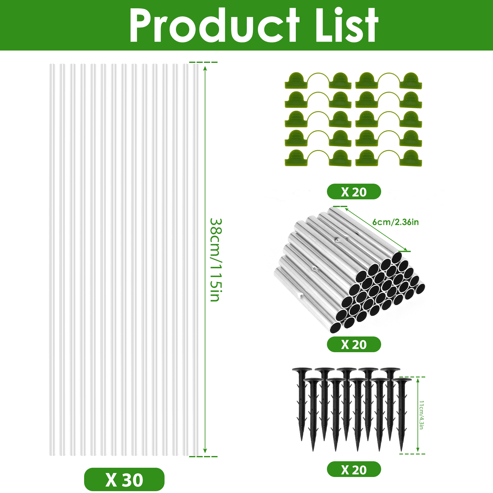 25pc Garden Hoop Set - 17" Fiberglass Tunnel Frame With Clips For Raised Beds