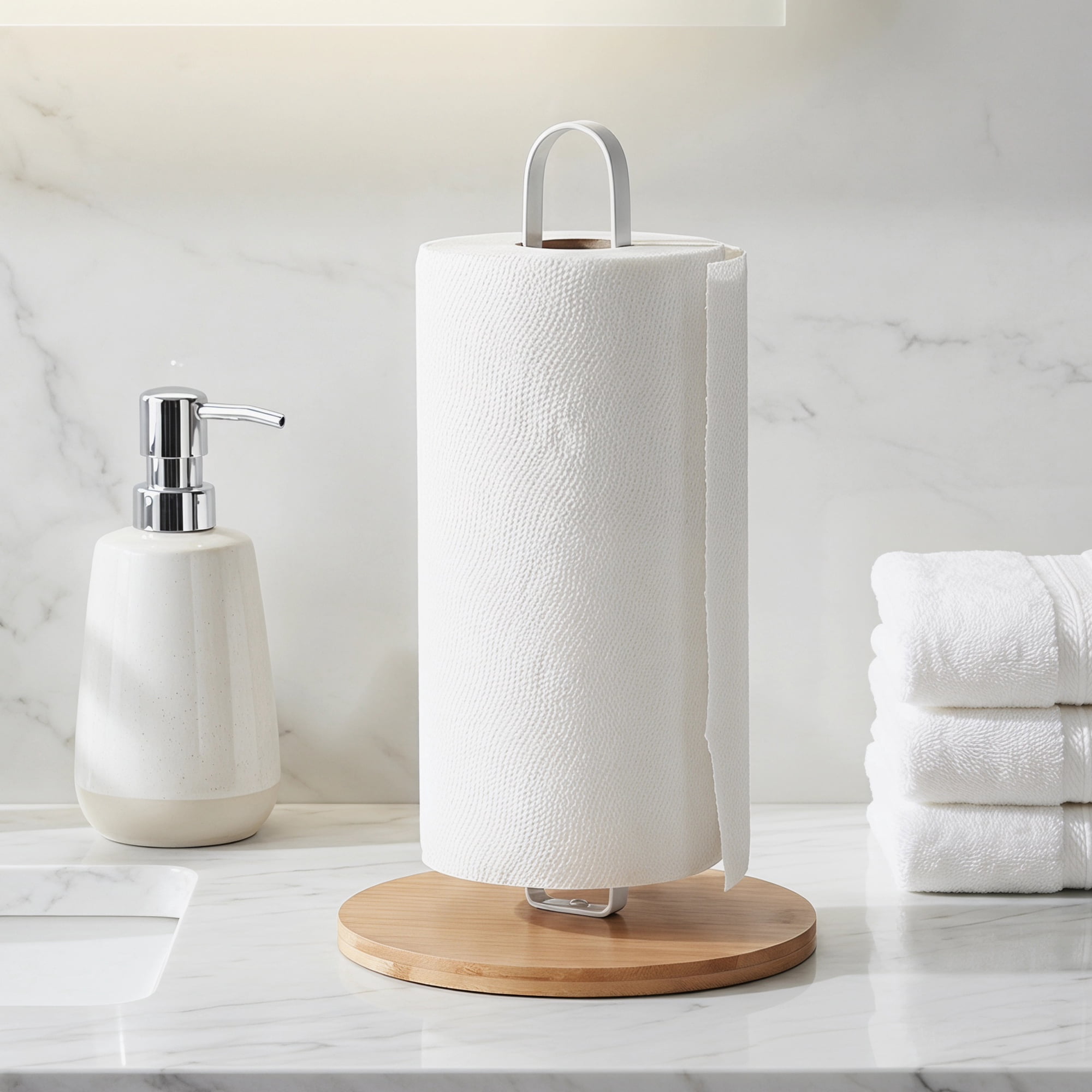 Unique Bargains Paper Towel Holder Countertop Base Dispenser Metal White A 10.2x6.3inch