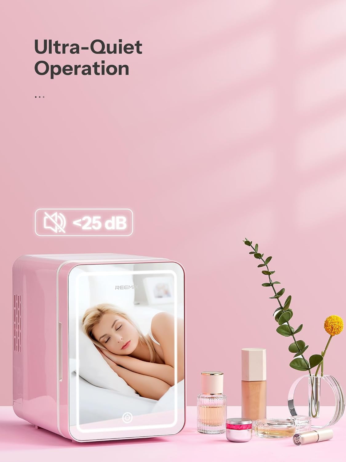 Skincare Fridge,  Beauty Fridge with LED Mirror, 4L Portable Small Refrigerator for Bedroom, Car, Office & Dorm, Cooler & Warmer (Pink)