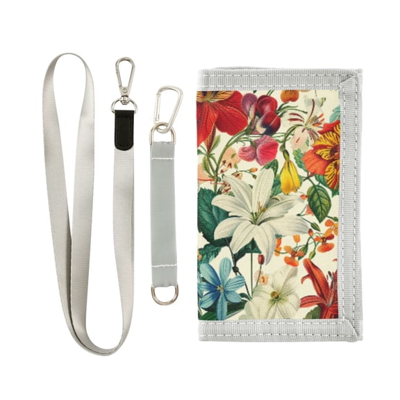 JIALIOU Nylon Trifold Card Wallet with ID Window Zipper Pocket for Men Women Teen Different Flower and Leaf