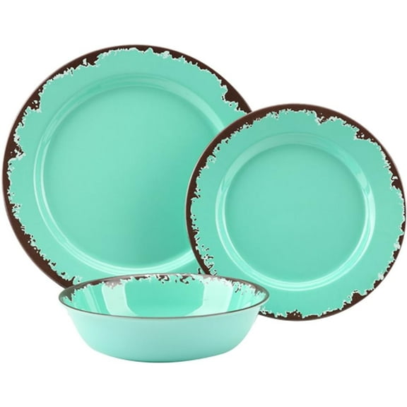 Melamine Dinnerware Set - 12 PCS Tableware Plates & Bowls Sets - Unbreakable Melamine Dish Set - Lightweight - Service Set for 4 - Dishwasher Safe - Green