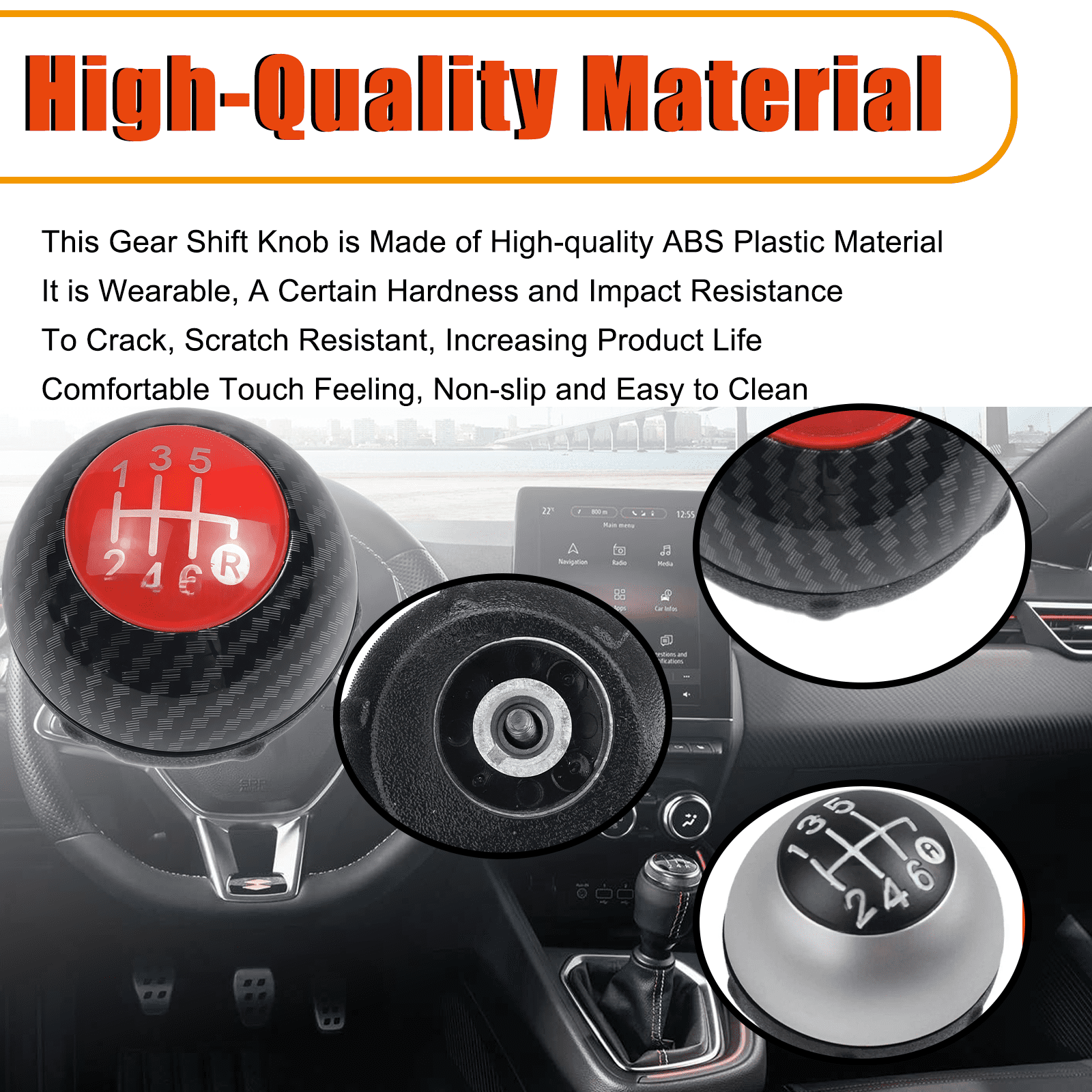 5 Speed Manual Car Gear Shift Knobs Shifter Knob Stick Fit For Fiat 500 2012 2013 2014 2015 2016 2017 2018 , Gear Lever Stick Shifter Handlet-Bright Black-Black cover