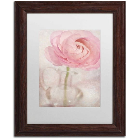 Trademark Fine Art 'Single Rose Pink Flower' Canvas Art by Cora Niele, White Matte, Wood Frame