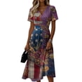 thumbnail image 2 of Womens 4th Of July Dresses Trendy Midi Usa Flag Dresses A Line Short Sleeve Summer Party Vacation Dresses, 2 of 5