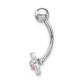 thumbnail image 2 of 10k White Gold Cubic Zirconia Cz Flower Pink Center Belly Button Rings Screw Navel Bars Body Piercing Naval, 2 of 7