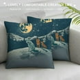 thumbnail image 3 of Winter Emoji Decorative Throw Pillow Case Christmas Theme Forest Fox Rabbit Reindeer Snowy Mountains, Cushion Cover for Couch Living Room Car,  Slate Blue and Pale Orange, 3 of 5