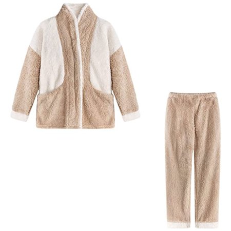 

Women Colorblock Fleece Pajamas Sleepwear Fuzzy Warm Zipper Loungewear Nightwear