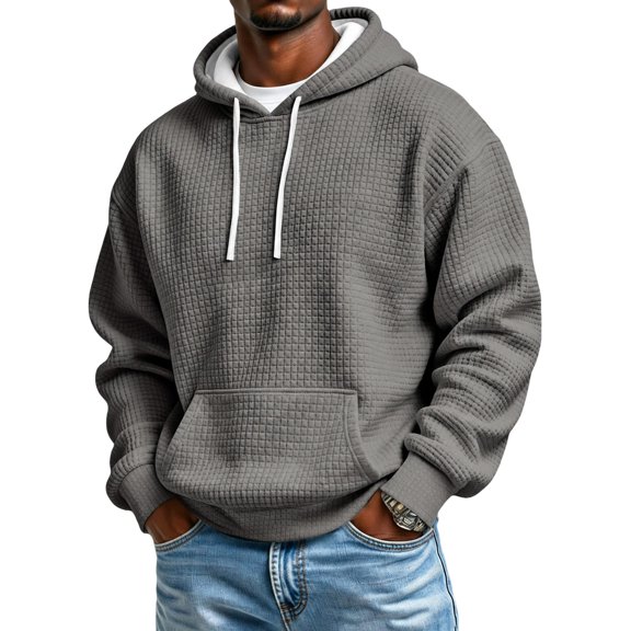 Fabrcox S-5XL Waffle Hoodies for Men Big and Tall Long Sleeve Sweatshirt for Men with Pockets Casual Workout Gym Athletic Outdoor Solid Color Fall Winter Mens Hoodies Pullover Dark Gray S