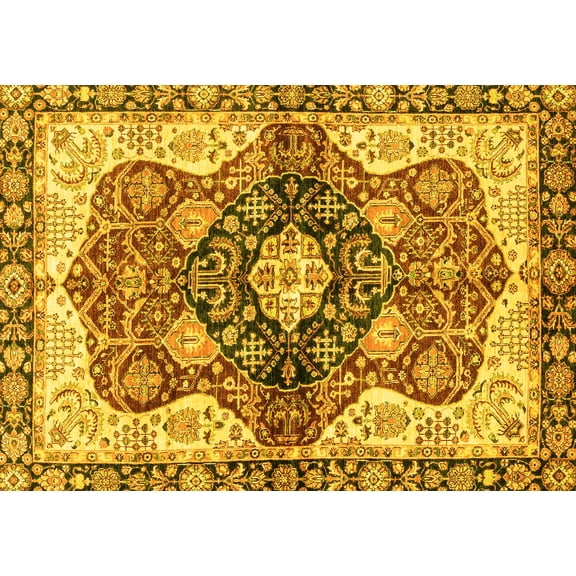 Ahgly Company Machine Washable Indoor Rectangle Persian Yellow Traditional Area Rugs, 5' x 7'