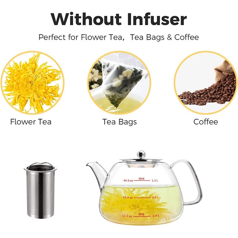 Luvan 44oz Clear Glass TeapotGlass Teapot with Stainless Steel Infuser, Size: Small