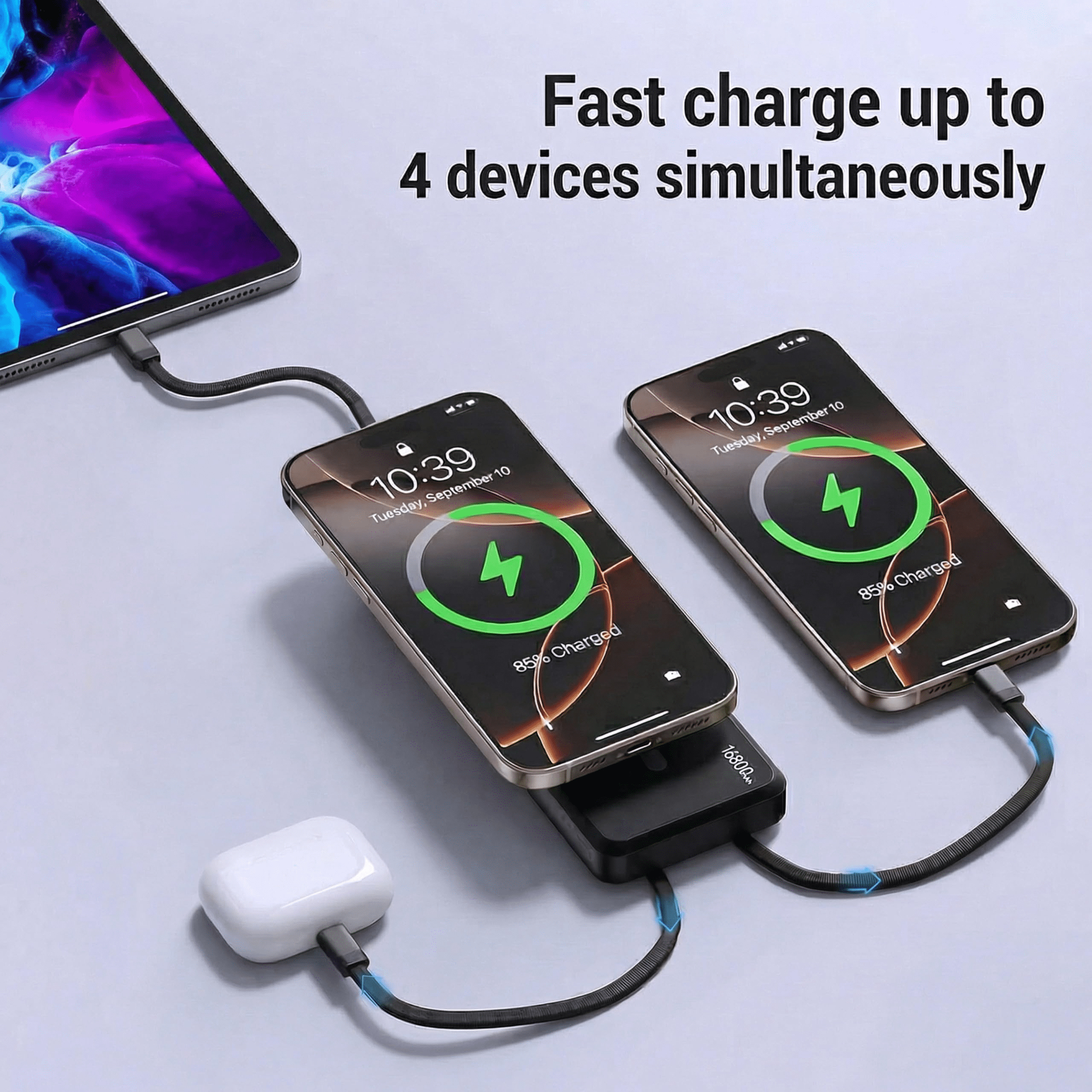 2 Pack Magnetic Wireless Power Bank 16800mAh 22.5W PD Built-in Cables Kickstand Black White Portable Charger with LED Display for iPhone 12-16