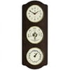 Bey-Berk International Brass Quartz Clock Tide Clock & Barometer with Thermometer in Ash Wood