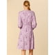 thumbnail image 5 of Vestido Midi Estampado Floral Allegra K Otón Abajo De Solapa Vintage Para Mujeres Púrpura L, 5 of 6