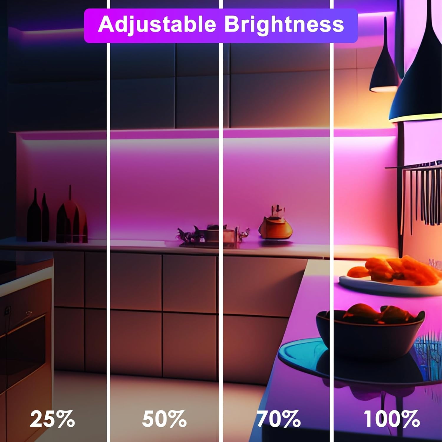 JJEAN-Smart Under Cabinet Lights Plug in, 3 Pcs 12 Inch Ultra Thin Under Cabinet Lighting, Multicolor Under Counter Lights for Kitchen, Dimmable Mood Light for Cabinet, Counter, Workbench