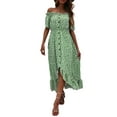 thumbnail image 1 of VISgogo Vestido de mujer, estampado floral, hombros descubiertos, manga corta, decoración de botones, dobladillo con volantes, vestido de blusón VISgogo  moda, 1 of 9