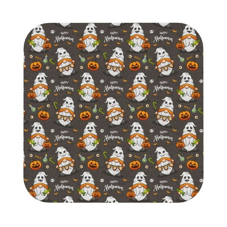 

Pofeuu Gnome And Pumpkin Print Leather Coasters Set of 6 Round Cups Mugs Mat Pad for Home Kitchen Heat Resistant Drink Coasters Square