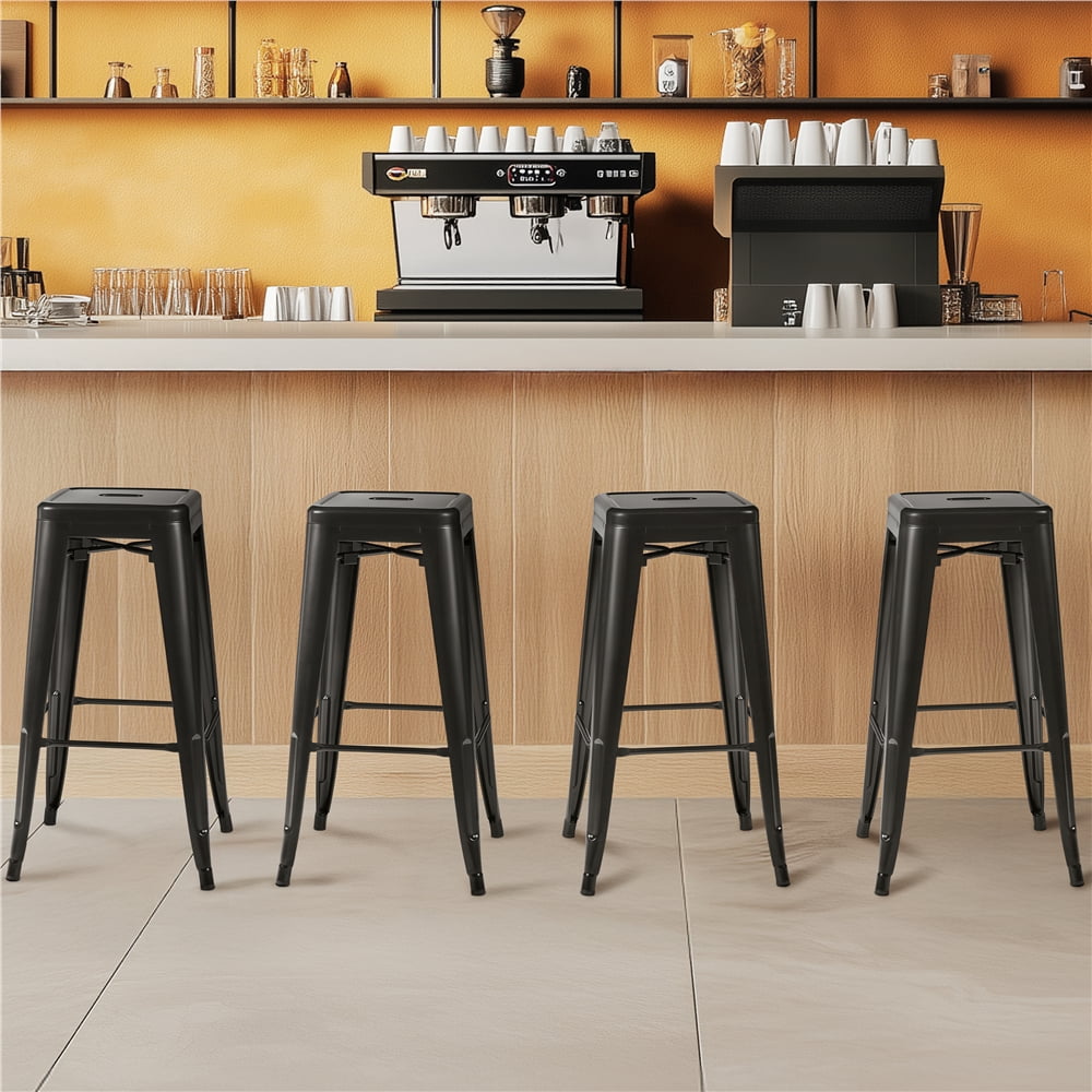 Yaheetech 30'' Set of 4 Metal Bar Stools Vintage Counter Bar Stool Stackable Chairs Black