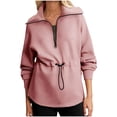 thumbnail image 2 of WREESH Womens Turtleneck Sweatshirts Drawstring Waist 1/4 zip Pullover Solid Color Loose Fit Long Sleeved Tops 2025 Spring Fall Outfits, 2 of 9