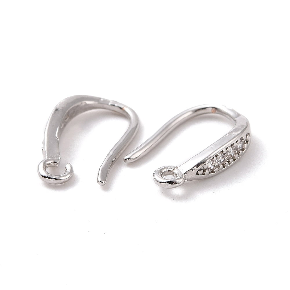 50pcs Brass Micro Pave Clear Cubic Zirconia Ear Hooks with Horizontal Loops Cadmium Free & Lead Free 14x9x3mm Hole: 1.6mm 18 Gauge Pin: 1mm