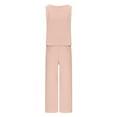 thumbnail image 4 of Aofany Summer 2 Piece Outfits for Women Linen Set Casual Loose Crew Neck Sleeveless Tank Tops High Waisted Cropped Wide Leg Pants Sets Two Piece Loungewear Suit, 4 of 5