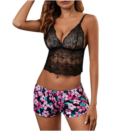 

Women s Pajamas Sets Silk Pajamas for Women Sexy Pajamas Lace Pajamas Sling Suspender V-Neck Low-Neck Underwear Lingerie Suit 6055 Pajama Camisole Printed Shorts Two Piece Style Two Xxl Ba1679