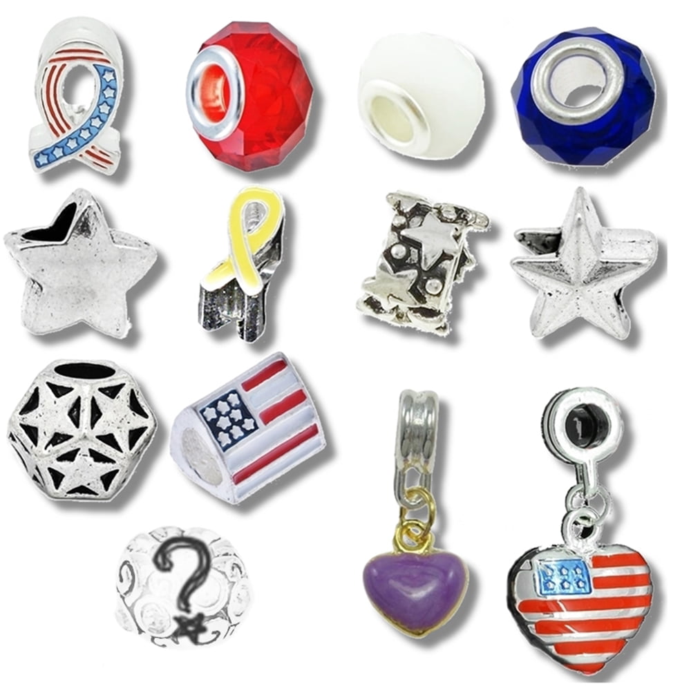 GiftJewelryShop Silver Plated 4th of July Independence Day Photo Love Charm Bead Bracelets European Bracelets