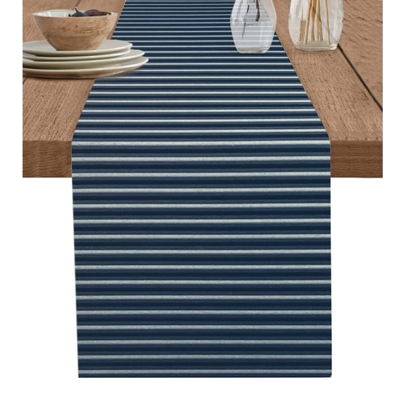 Table Runner 120 Inches Long for Kitchen Dining, Navy Blue Striped Dresser Scarf Farmhouse, Dining Table Decorations for Wedding/Parties, Modern Abstract Art Aesthetics 13 x 120 In
