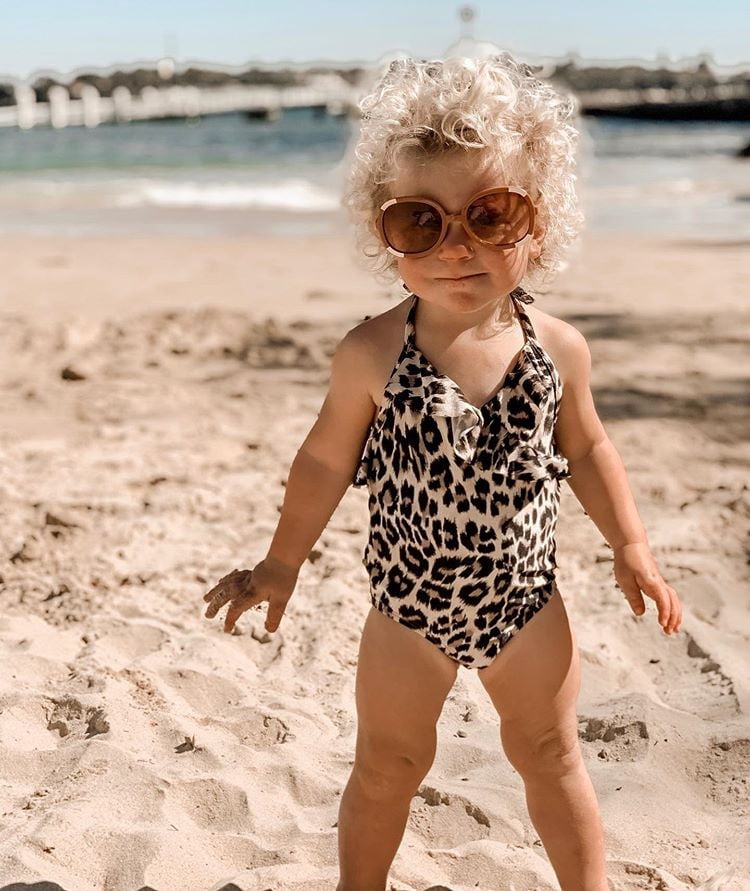AMMENGBEI Toddler Baby Girls Leopard Swimwear Halter One Shoulder Top Bottom Two Piece Swimsuit Bikini Set 1-6 Years Old