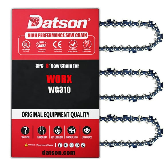 Chainsaw Chain 8 Inch 3/8" LP Pitch .043" Gauge 34 Drive Links Fits WORX WG310, R34 (3 Chains)