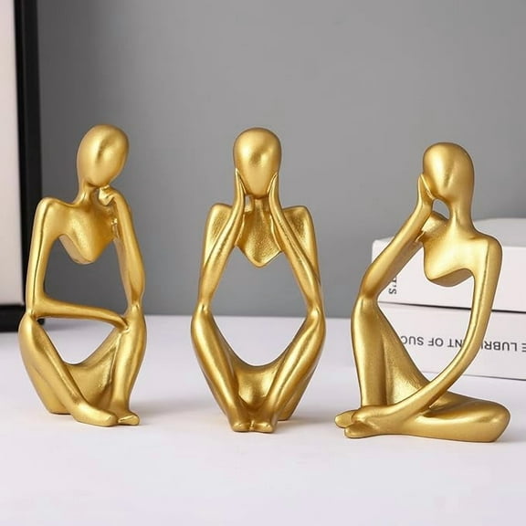 TIED RIBBONS Decorative Abstract Thinker Men Statue Set Of 3 Modern Art Showpiece Sculpture(Fantasy,Gold,13CmX6Cm)
